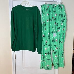 Pajamagram Mens Christmas Pajamas Set Green Top Snowman Pants XL NWT